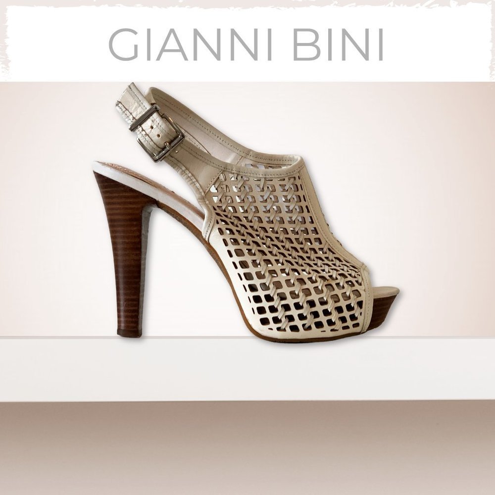 ⭐️❤️ GIANNI BINI White Weave Slingback Peep Toe Heels